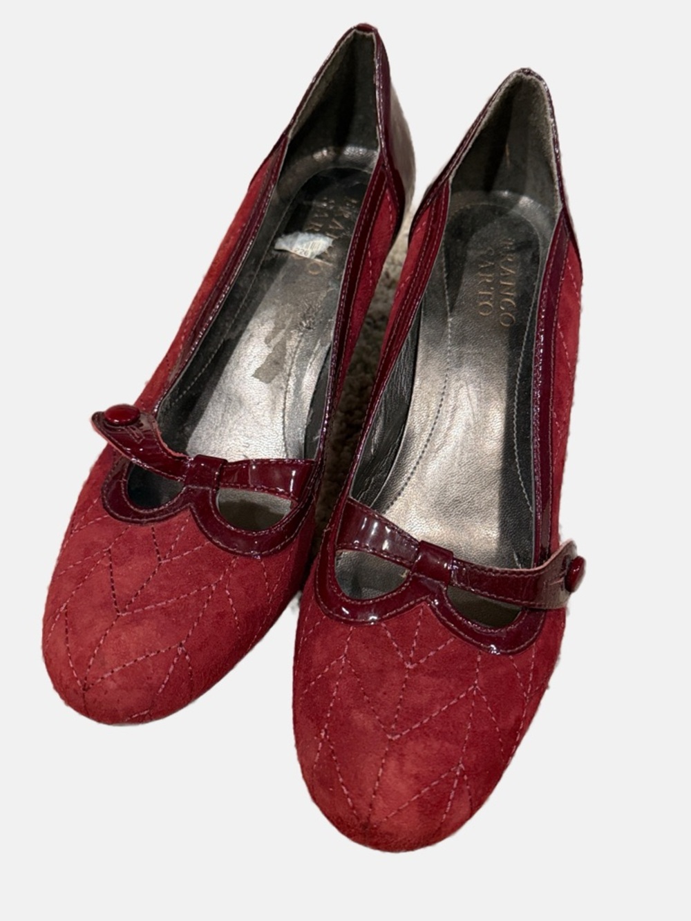 Franco Sarto Red Quilted Suede Mary Jane Pumps with Kitten Heels